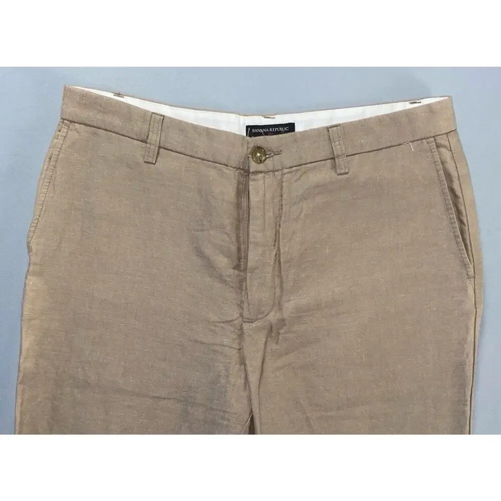 Banana Republic Gavin Fit Linen Blend Chino Pants in Beach Khaki. Men's 35X30.